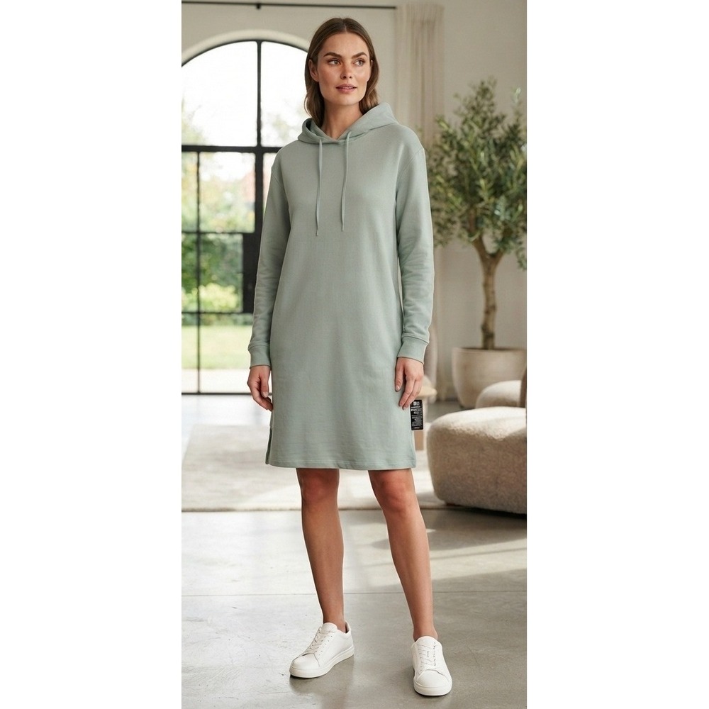 Ellos French Terry Hoodie Long Sleeve Midi Dress Women Plus 1X 22/24 Sage Green